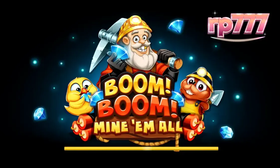 Tampilan visual slot Boom! Boom! Mine ‘Em All dengan tema tambang